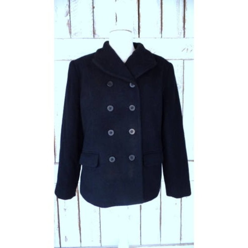 Vintage 90s black wool double breasted pea coat jacket black wool coat - Picture 4 of 8